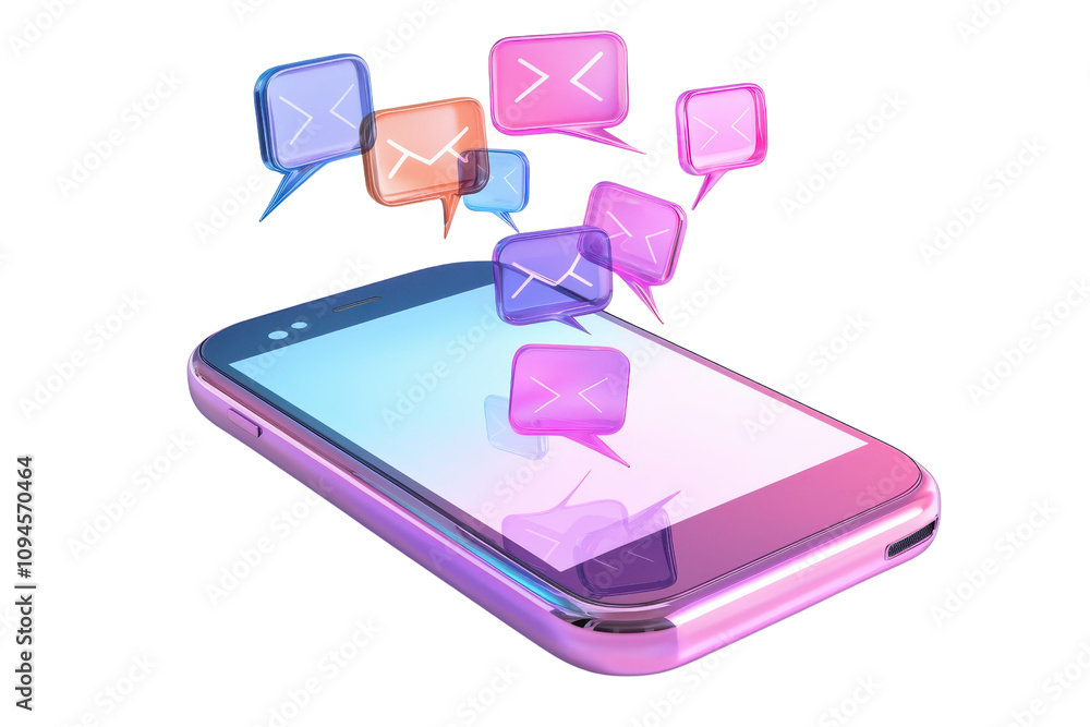 Poster a smartphone with colorful message bubbles emerging from its screen.