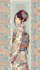 着物の女性／イラスト