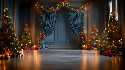 Christmas Room Background with Decorated Trees