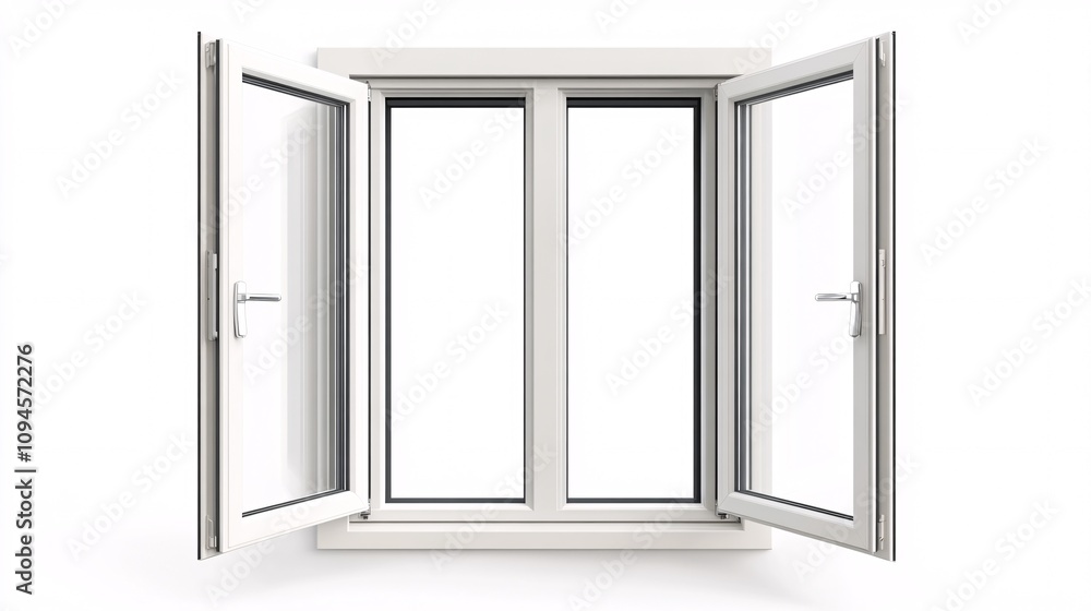 Poster White double window open showing a bright background