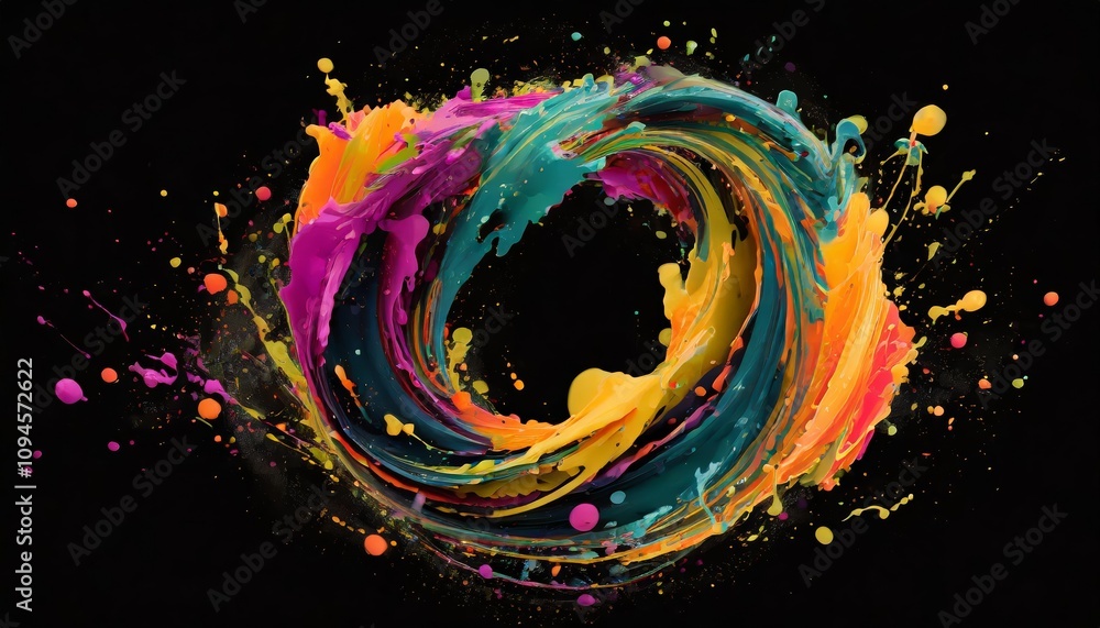 Poster dynamic abstract circle liquid motion explosion: vibrant curved wave colorful pattern with energetic