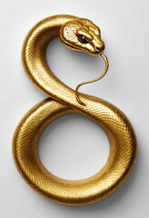 Infinity sign made of golden snake, volumetric texture of golden snake skin, on isolated white background