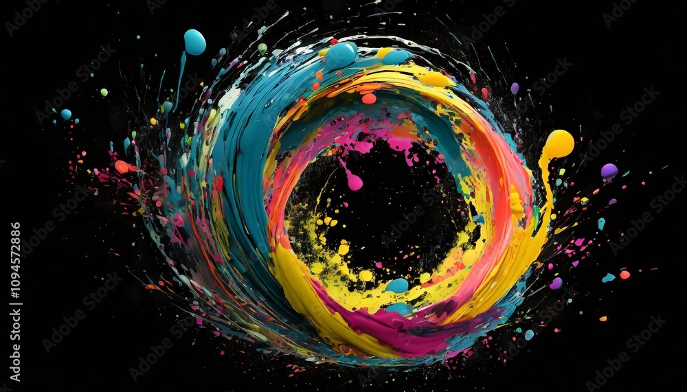 Poster dynamic abstract circle liquid motion flow explosion: vibrant curved wave design with intricate colo