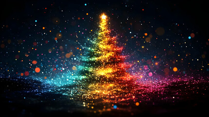 Naklejka premium Sparkling Rainbow Christmas Tree Illustration