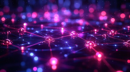 Fototapeta premium Futuristic 5g network hub with glowing nodes and cityscape