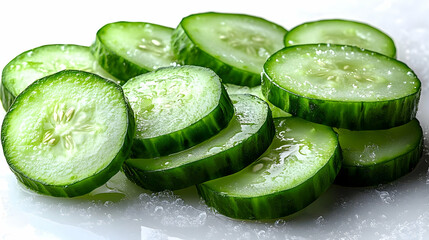 Cucumber Slices on White Background - Photo
