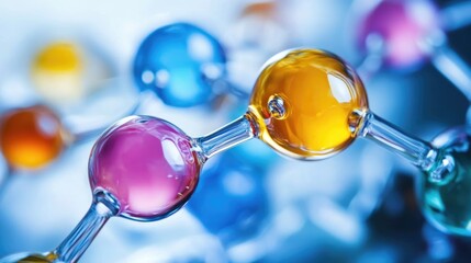 Close-up of colorful liquid droplets creating striking bubbles and molecular structures, showcasing vivid hues and intricate details.
