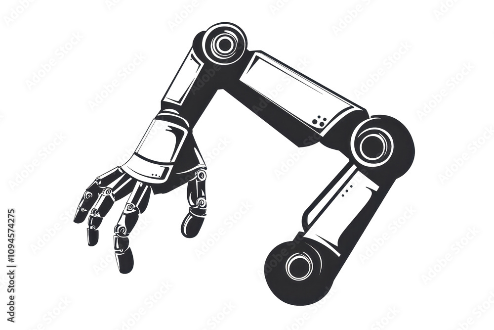 Poster a robotic arm with a detailed hand design, showcasing mechanical joints and multiple segments for de