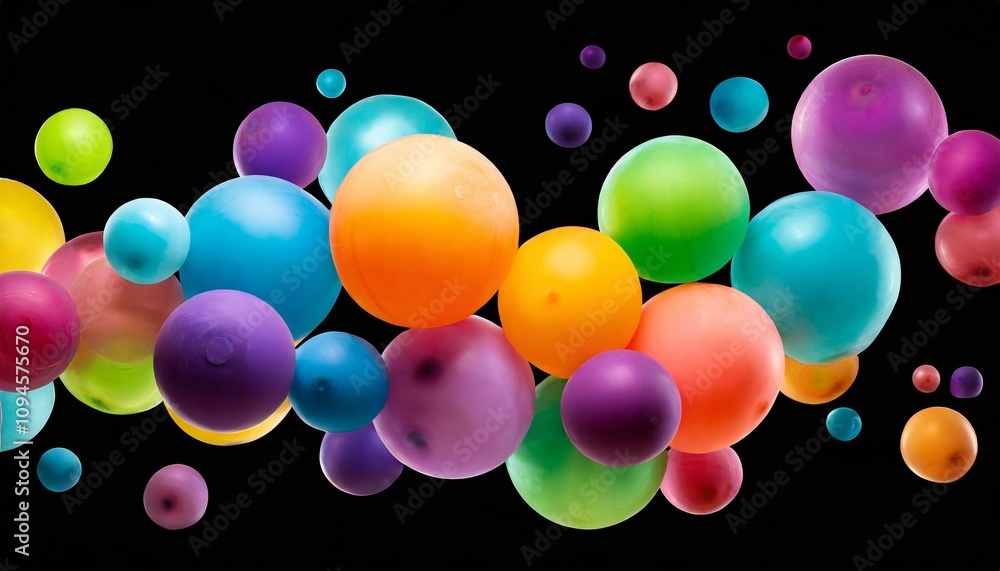 Poster vibrant abstract composition featuring colorful random flying spheres with a modern, dynamic arrange