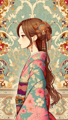 着物の女性／イラスト