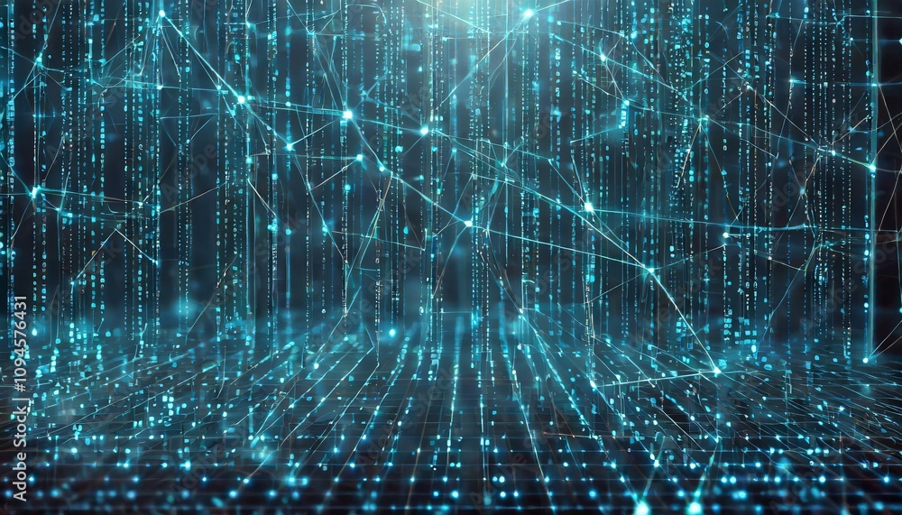 Poster abstract digital data background for network and technology visualization, featuring futuristic desi