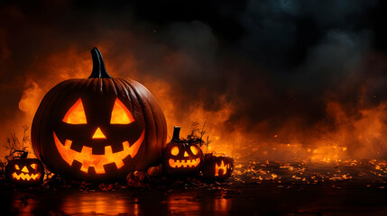 Fototapeta premium Spooky Jack-o'-Lantern Illustration with Glowing Eyes