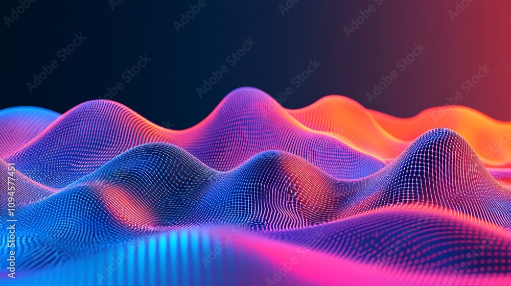 Poster abstract neon wavy mesh background glowing in vivid colors