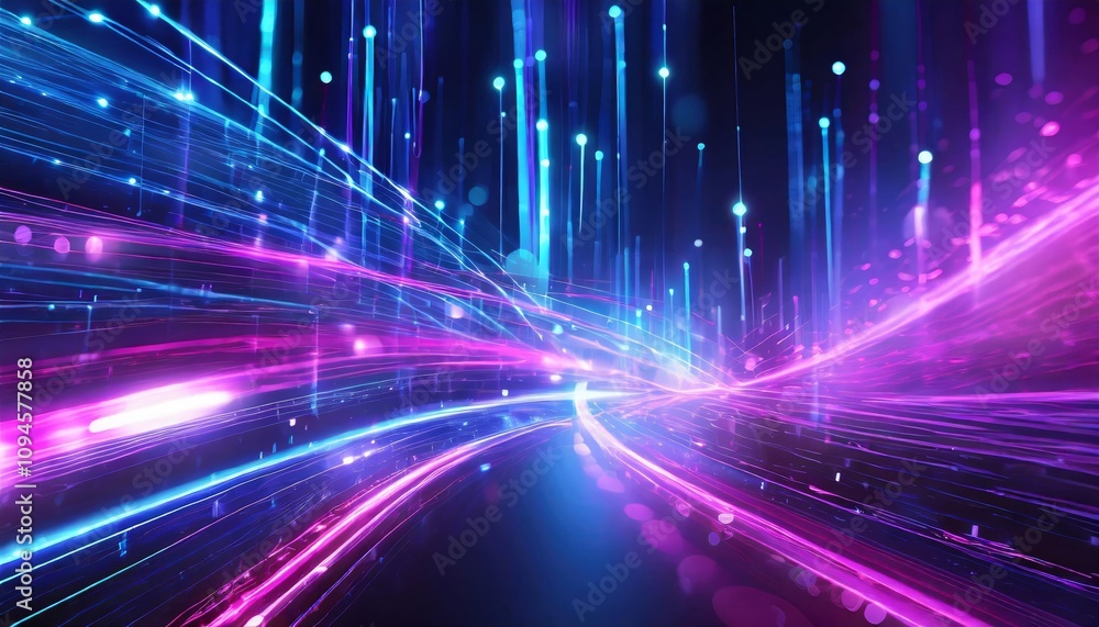 Poster abstract futuristic background showcasing dynamic high-speed glowing wave lines in vibrant pink and 