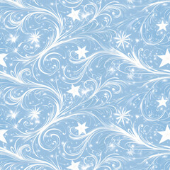 Christmas pattern snowflakes ornament in light blue, white colors. Winter background with stars, swirls textures. Perfect as wrapping paper, Digital paper, packaging, fabric textile, wallpaper