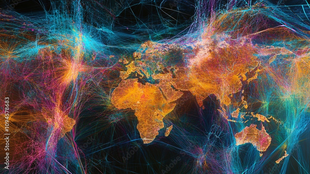 Aufkleber Colorful world map showing global connections and networks