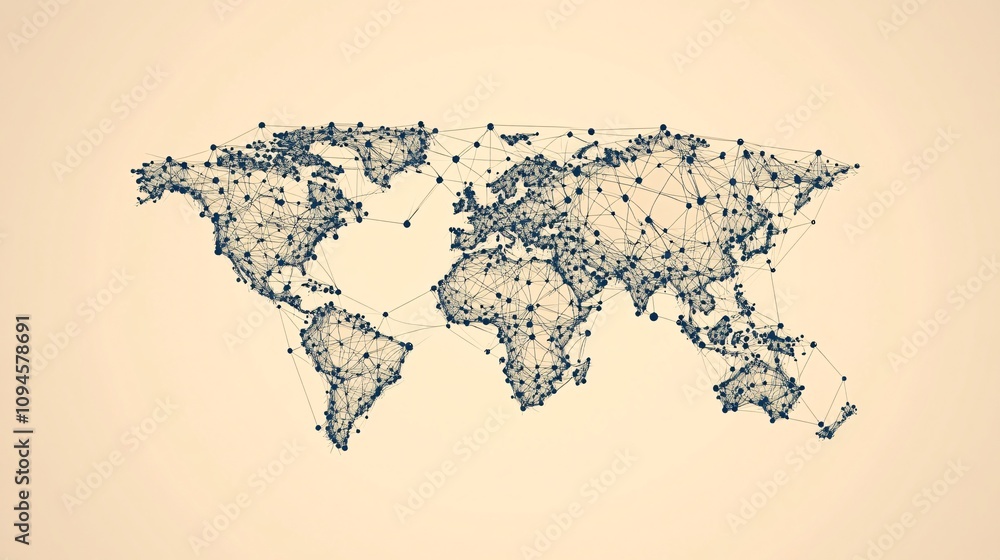 Poster world map showing interconnections between continents and countries