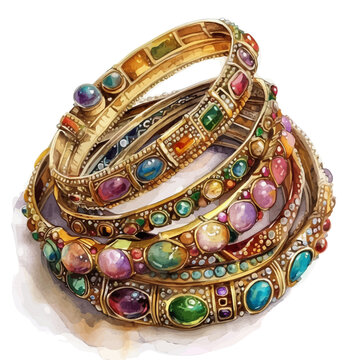 gold bangles stack colorful gemstones clip art preview