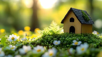 Miniature House in Mossy Meadow Illustration