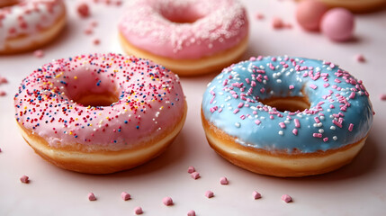 Pink and Blue Glazed Donuts with Sprinkles - Illustration