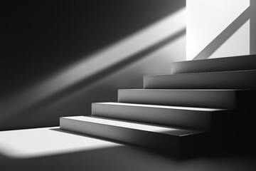 Obraz premium A minimalist staircase illuminated by contrasting light and shadow.