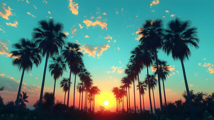Sunset Palm Trees 3D Illustration