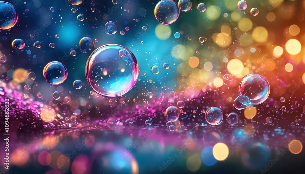 Poster vivid abstract pc desktop wallpaper background featuring floating bubbles in a dynamic and colorful 
