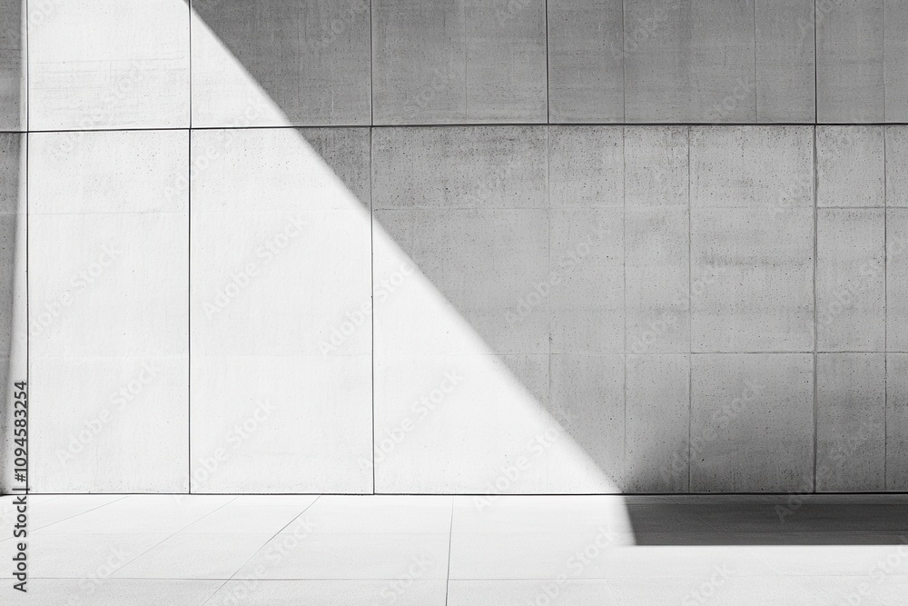 Poster a minimalist concrete wall casting a sharp shadow, emphasizing texture and light contrast.