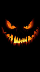Fototapeta premium Halloween pumpkin with spooky glowing face