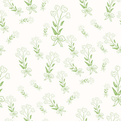 seamless floral pattern, vintage flower pattern, floral with bow, vintage flowers, hand drawn Retro Seamless Pattern, Vintage flower valentine seamless file, Minimalist line art, floral Background