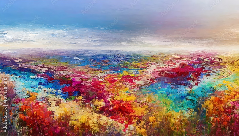 Poster vibrant abstract texture panorama featuring dynamic waves of color and subtle gradients, ideal for m