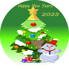 new year 2025 tree and snowman