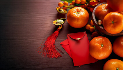 Chinese New Year Mandarin orange and red packet background