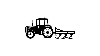 tractor plowing land, black isolated silhouette