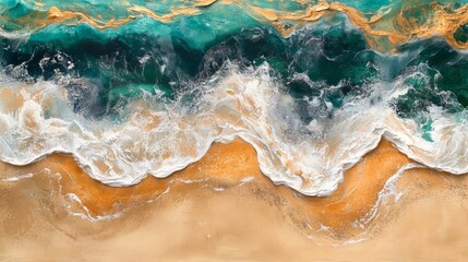 Abstract Painting of Turquoise Water Crashing on a Sandy Shore