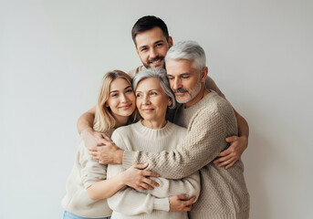 Fototapeta premium Adult Son and Daughter Embracing Their Elderly Mother