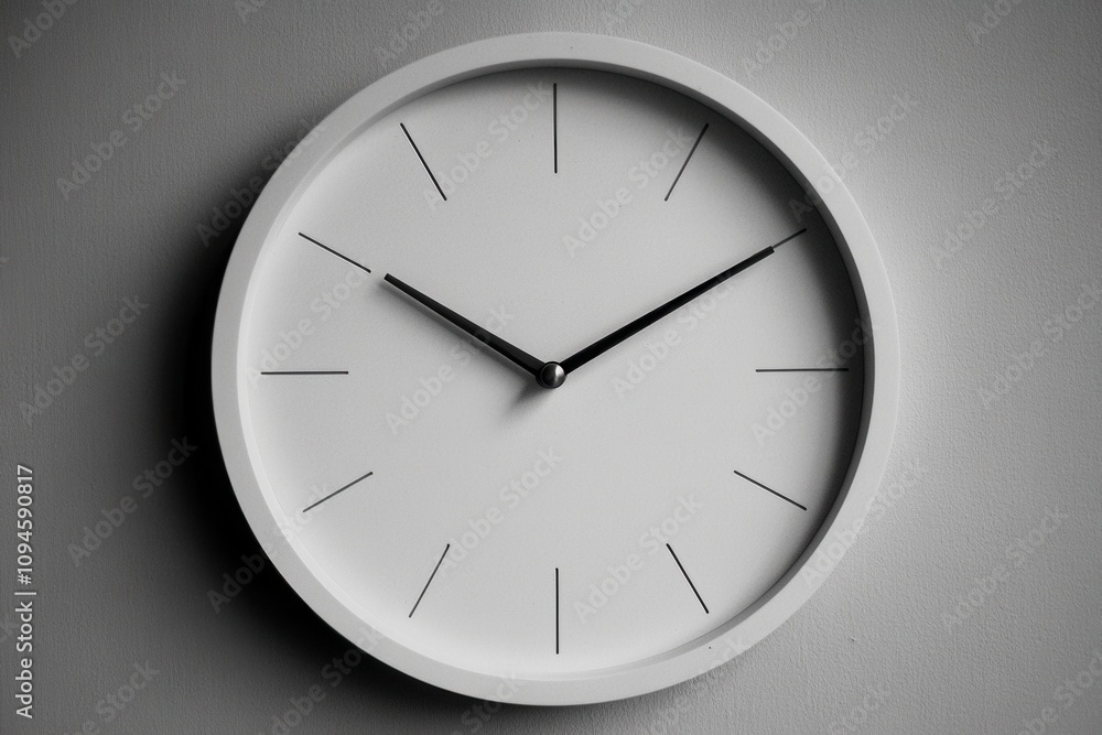 Poster a minimalist wall clock displaying the time with a simple design in black and white.