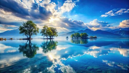 Captivating Double Exposure Photography of Serene Blue Water Surface with Nature Elements for Stunning Visuals and Artistic Designs