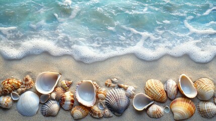 Seashells on the Beach With Foamy Waves