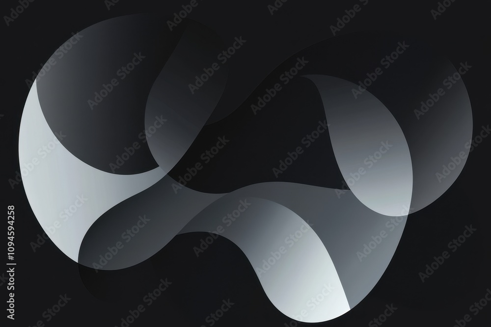 Poster abstract design featuring fluid shapes and gradients on a dark background.