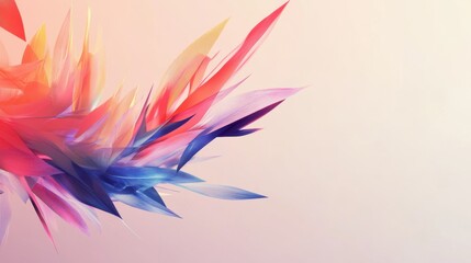Colorful tropical leaves creating a vibrant abstract design on pink background.