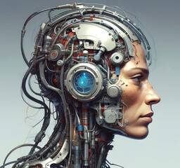 Fototapeta premium Technology illustration of cyborg with brain connections.