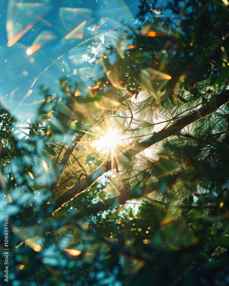 Poster captivating patterns of sunlight filtering through tree branches nature photography outdoor upward v