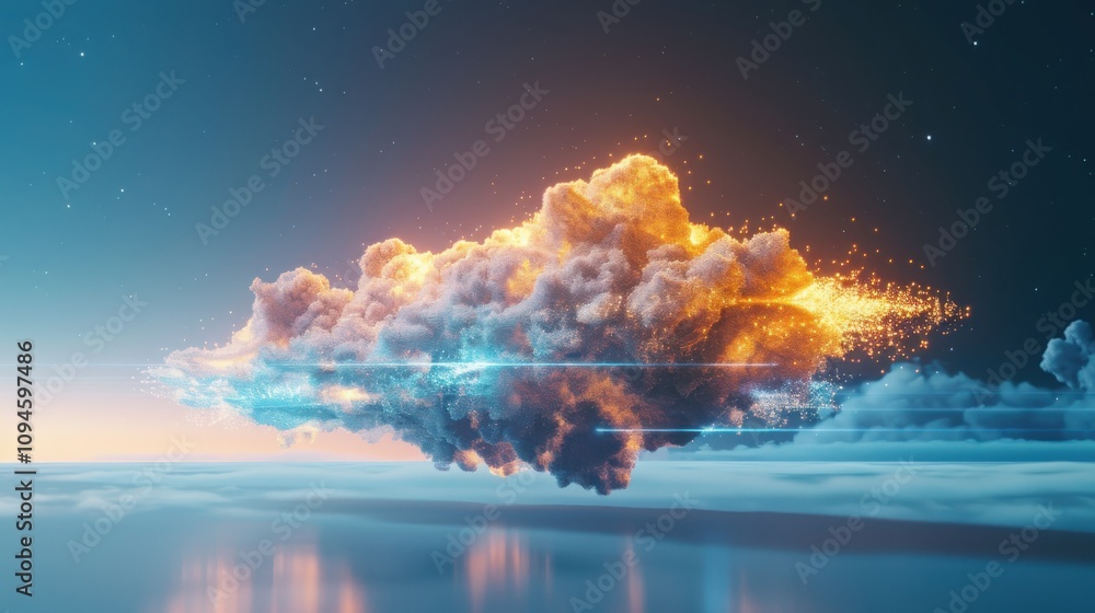 Poster floating abstract glowing data cloud in a white void digital art clean and futuristic environment pe