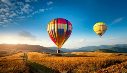 Obraz premium A Mesmerizing Sight: Colorful Hot Air Balloon Illuminates the Day Sky