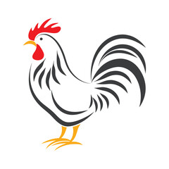 Rooster illustration with flat and minimal colors.