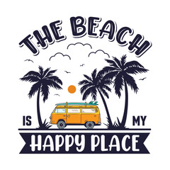 T-shirt design The beach is my happy place with van car vintage illustration © Joy's Design