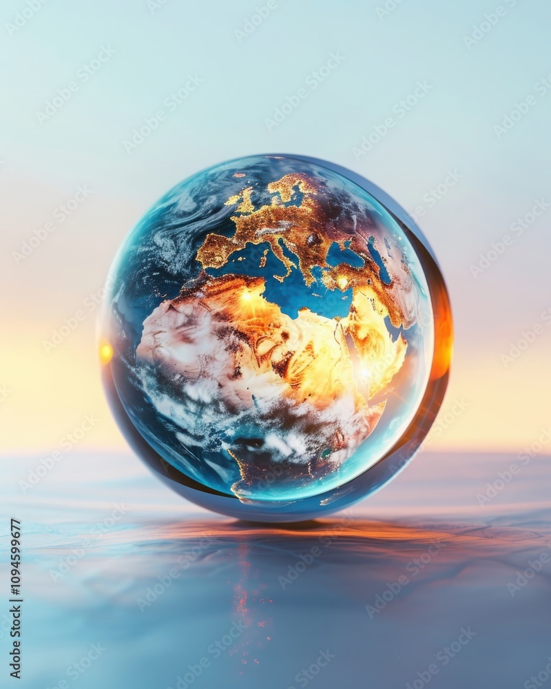 Poster captivating earth encased in a glowing bubble abstract minimalist ing soft gradient background digit