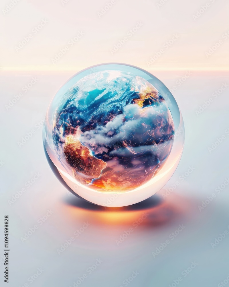 Poster encasing earth in a glowing bubble abstract minimalist art digital ing soft gradient background conc