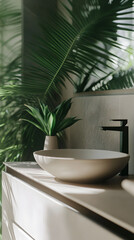 Fototapeta premium Close up of modern vanity, opulence. Moody jungle. 3D render.